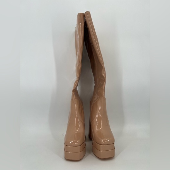 Lemon Drop By Privileged Bruna Nude Patent Vegan Leather Ultra Platform Boots - Picture 2 of 9
